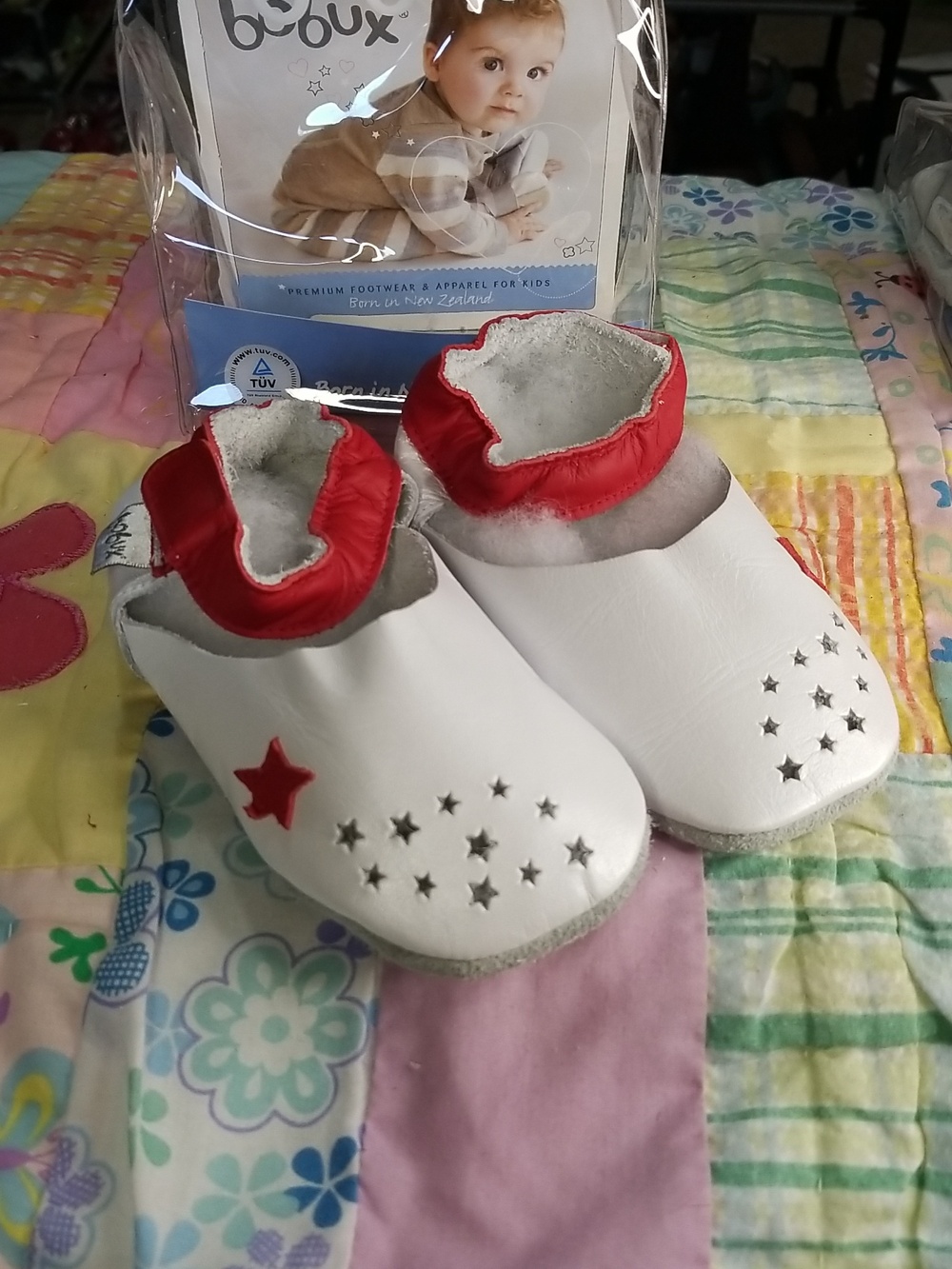 Bobux White & Red Star Soft Leather Baby Shoes W/ankle Straps XL EURO 22 NIP 6.5